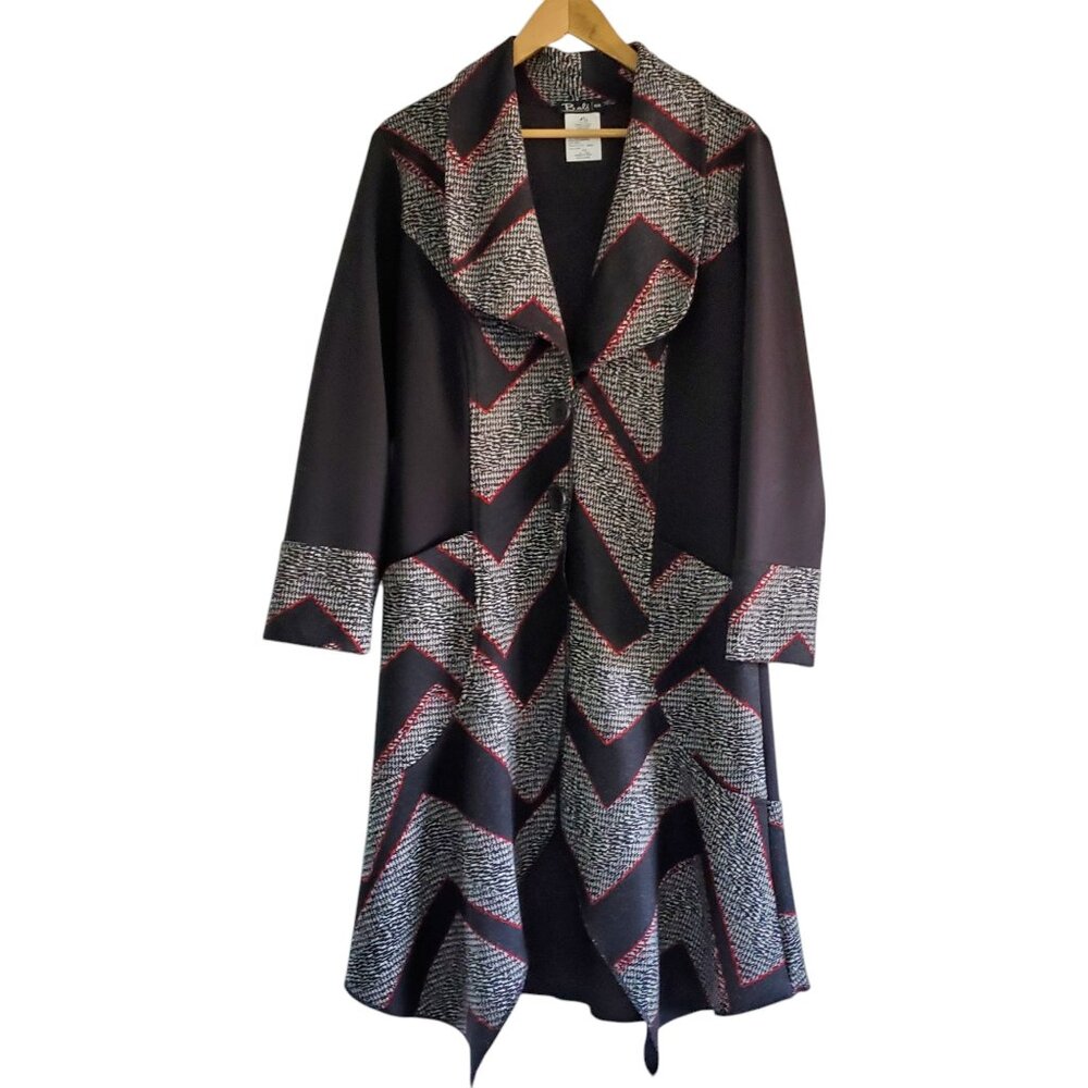 Mid-length Unique Blazer/Jacket in Black/Red/White Size Medium